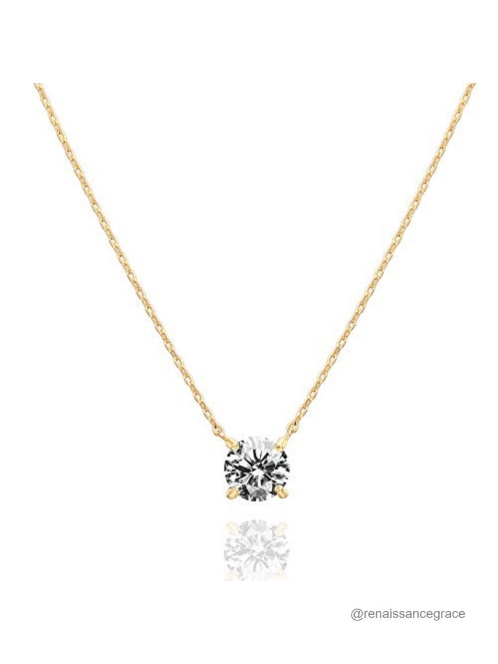 14K Gold Plated Solitaire Cubic Zirconia Dainty Choker Necklace Women